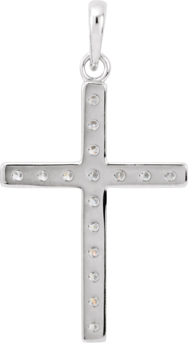 14K Gold Round Natural Diamond Accented Cross Necklace or Pendant - White Gold - view 3
