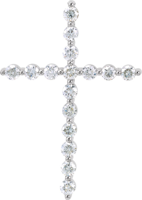 14K Gold Round Lab-Grown Diamond Cross Necklace or Pendant - White Gold
