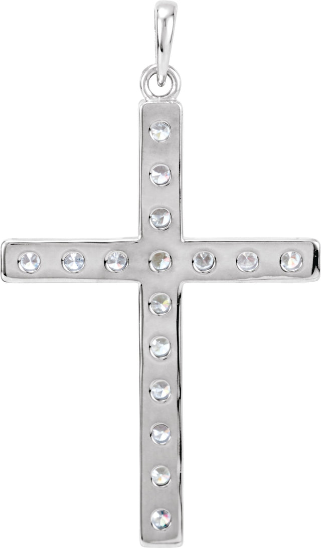 14K Gold Round Natural Diamond Accented Cross Necklace or Pendant - White Gold - view 2