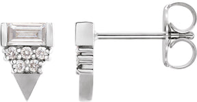 Platinum Straight Baguette Natural Diamond Geometric Earrings