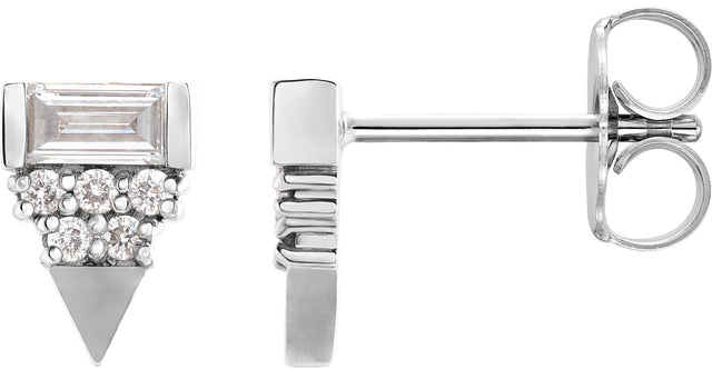 Platinum Straight Baguette Natural Diamond Geometric Earrings