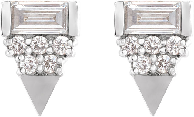 14K Gold Straight Baguette Natural Diamond Geometric Earrings – 4x2mm - White Gold - view 2