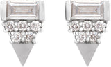 Platinum Straight Baguette Natural Diamond Geometric Earrings - view 2