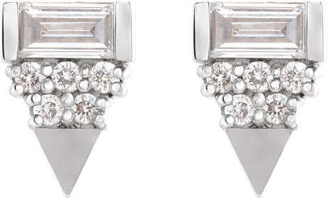 Platinum Straight Baguette Natural Diamond Geometric Earrings - view 2