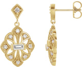 14K Gold Straight Baguette Natural Diamond Vintage-Inspired Earrings - Yellow Gold
