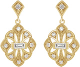 14K Gold Straight Baguette Natural Diamond Vintage-Inspired Earrings - Yellow Gold - view 2