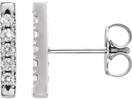 Platinum Round Natural Diamond French-Set Bar Earrings