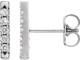14K Gold Round Natural Diamond French-Set Bar Earrings - White Gold