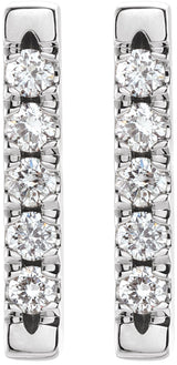 Platinum Round Natural Diamond French-Set Bar Earrings - view 2
