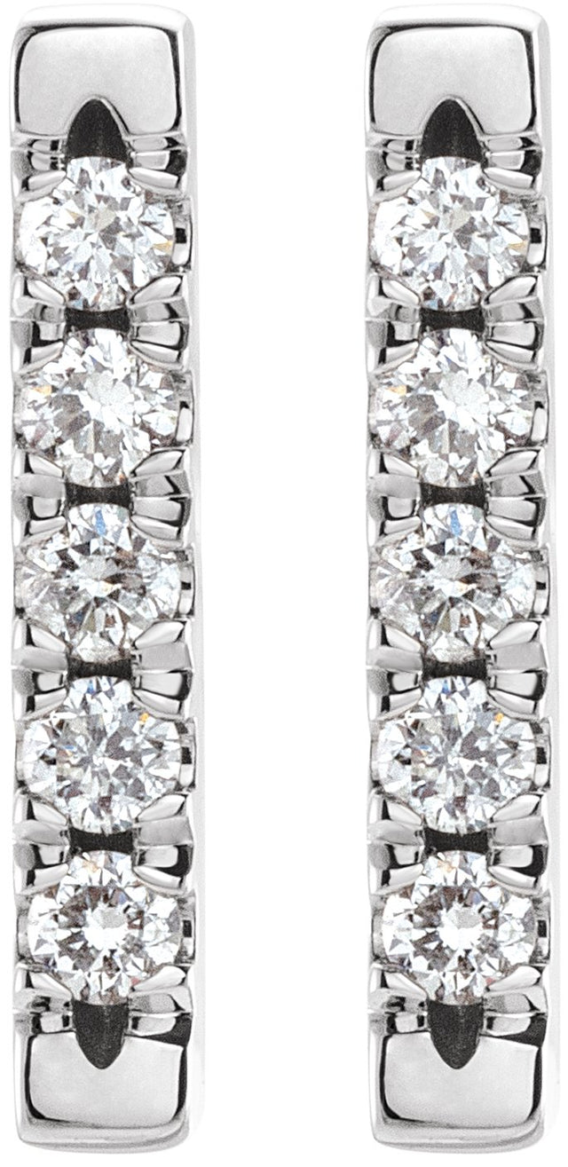 14K Gold Round Natural Diamond French-Set Bar Earrings - White Gold - view 2