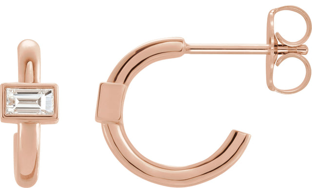 14K Gold Marquise Natural Diamond Accented Huggie Earrings - Rose Gold