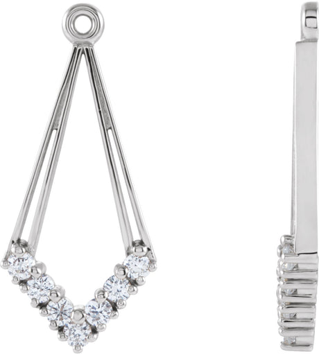 14K Gold Natural Diamond Geometric Earring Jackets - White Gold