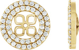 14K Gold Natural Diamond Earring Jackets for Pearl Double Halo-Style Earring Jackets for Pearl Studs - Yellow Gold