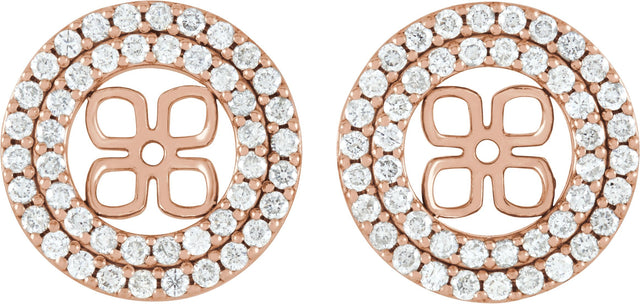 14K Gold Natural Diamond Earring Jackets for Pearl Double Halo-Style Earring Jackets for Pearl Studs - Rose Gold - view 2