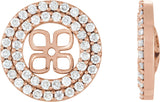 14K Gold Natural Diamond Earring Jackets for Pearl Double Halo-Style Earring Jackets for Pearl Studs - Rose Gold