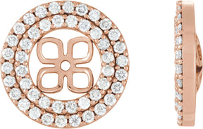 14K Gold Natural Diamond Earring Jackets for Pearl Double Halo-Style Earring Jackets for Pearl Studs - Rose Gold