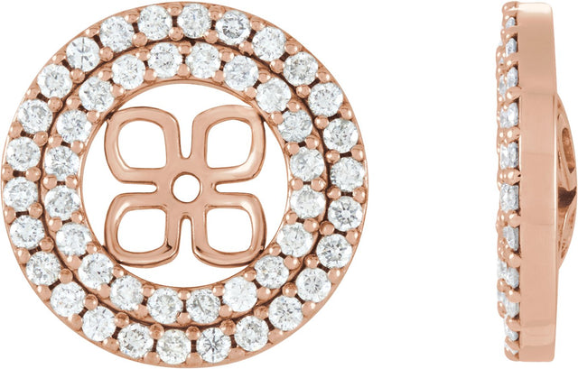 14K Gold Natural Diamond Earring Jackets for Pearl Double Halo-Style Earring Jackets for Pearl Studs - Rose Gold