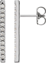 14K Gold Round Natural Diamond French-Set Bar Earrings - White Gold