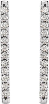 14K Gold Round Natural Diamond French-Set Bar Earrings - White Gold - view 2
