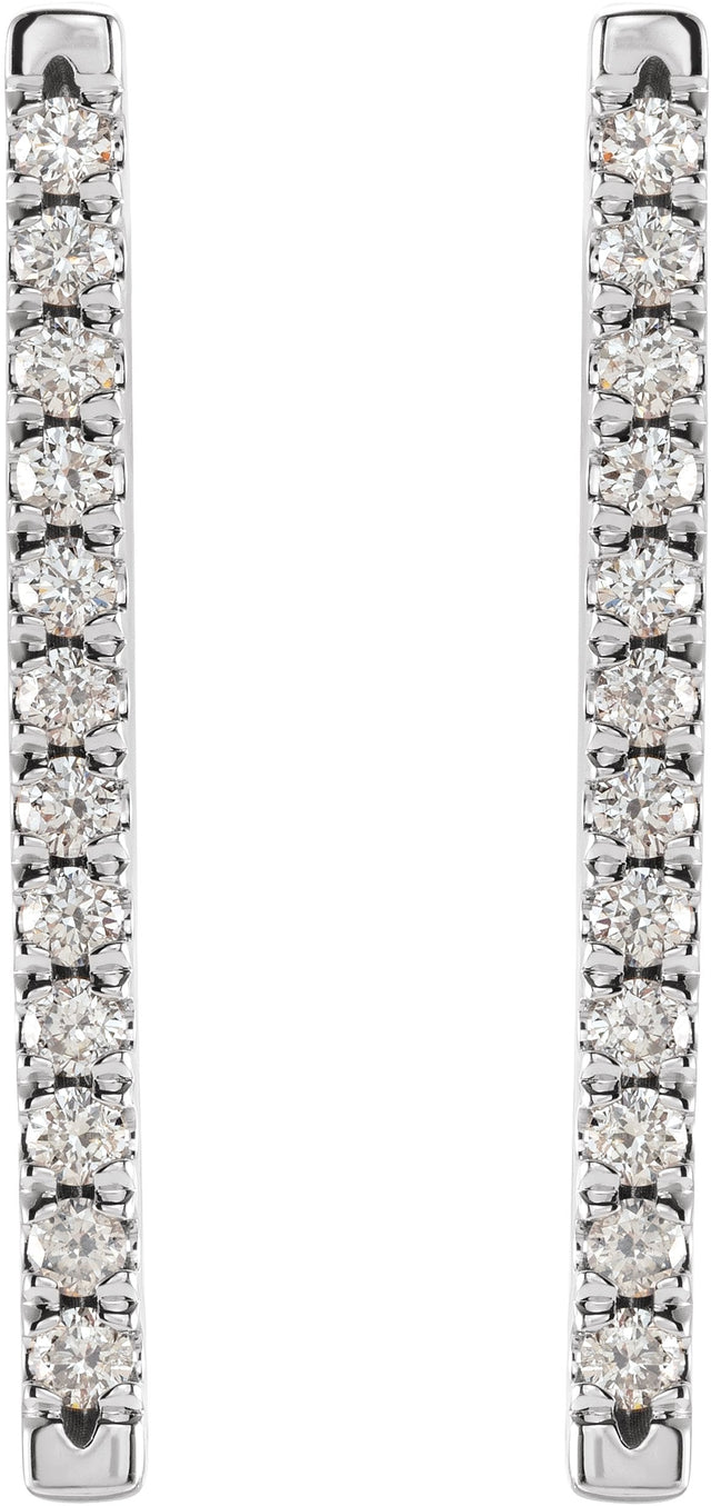 14K Gold Round Natural Diamond French-Set Bar Earrings - White Gold - view 2