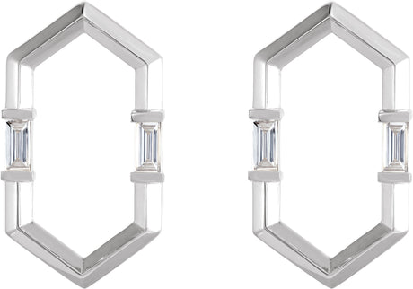 Platinum Straight Baguette Natural Diamond Geometric Earrings – 4x2mm - view 2