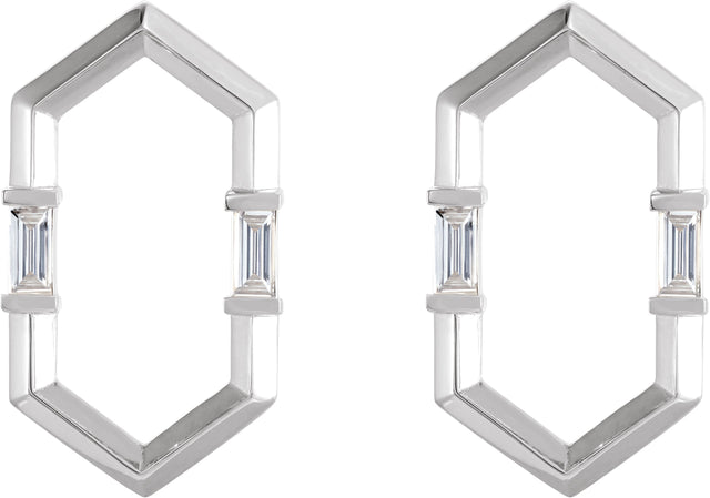 Platinum Straight Baguette Natural Diamond Geometric Earrings – 4x2mm - view 2