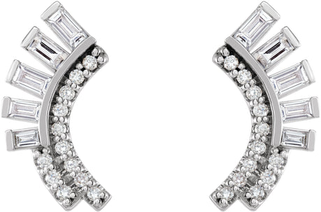 Platinum Natural Diamond Baguette Accented Fan Earrings - view 2