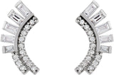 14K Gold Natural Diamond Baguette Accented Fan Earrings - White Gold - view 2