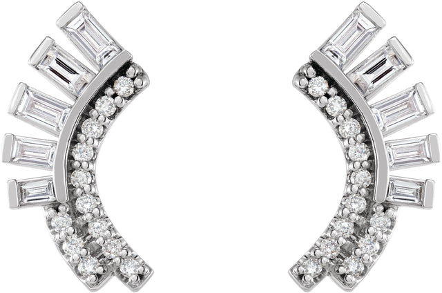 14K Gold Natural Diamond Baguette Accented Fan Earrings - White Gold - view 2