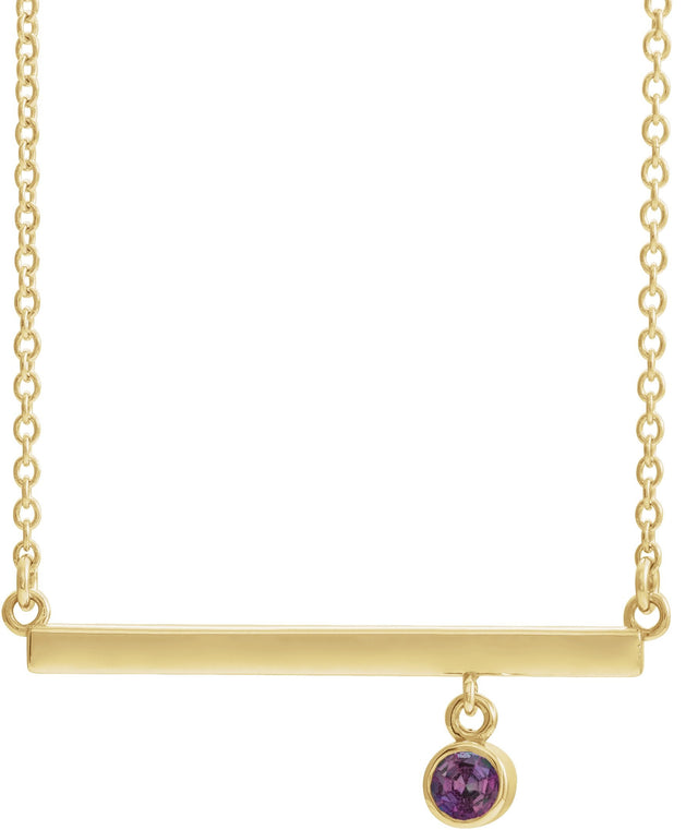 14K Gold Round Natural Alexandrite Bezel-Set Bar Necklace III - Yellow Gold