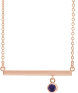 14K Gold Round Natural Amethyst Bezel-Set Bar Necklace III - Rose Gold