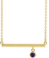 14K Gold Round Natural Amethyst Bezel-Set Bar Necklace III - Yellow Gold