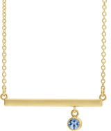 14K Gold Round Natural Aquamarine Bezel-Set Bar Necklace III - Yellow Gold