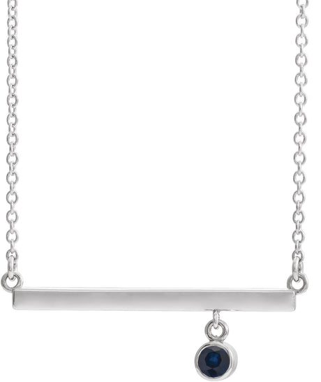 Platinum Round Lab-Grown Blue Sapphire Bezel-Set Bar Necklace III