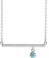 Platinum Round Natural Blue Zircon Bezel-Set Bar Necklace III