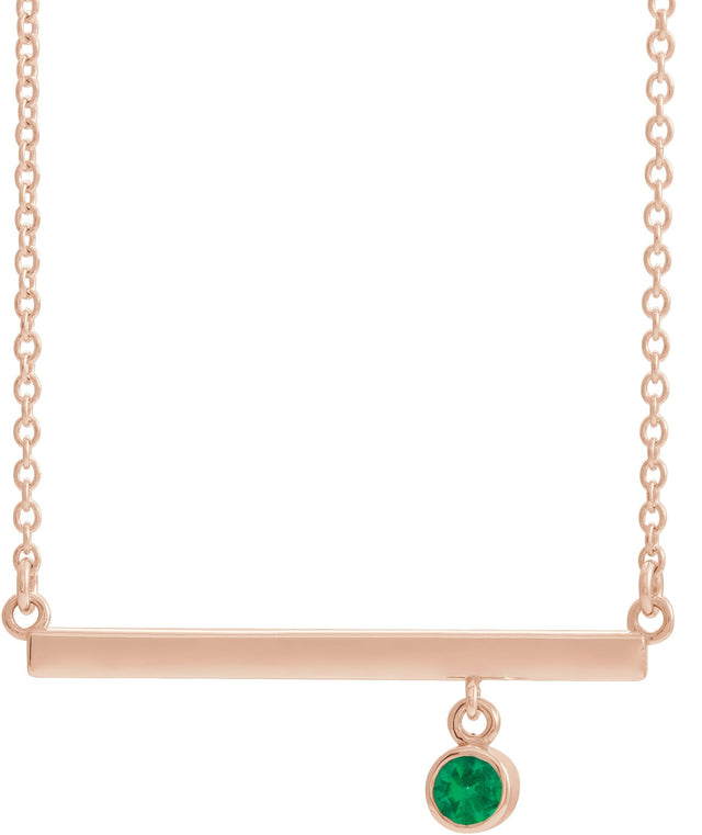 14K Gold Round Lab-Grown Emerald Bezel-Set Bar Necklace III - Rose Gold