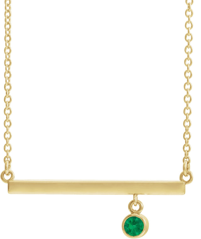 14K Gold Round Lab-Grown Emerald Bezel-Set Bar Necklace III - Yellow Gold
