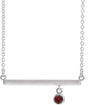 14K Gold Round Natural Mozambique Garnet Bezel-Set Bar Necklace III - White Gold