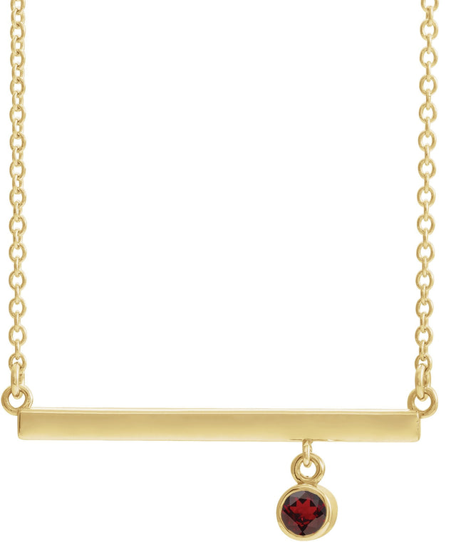14K Gold Round Natural Mozambique Garnet Bezel-Set Bar Necklace III - Yellow Gold
