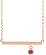14K Gold Round Natural Pink Tourmaline Bezel-Set Bar Necklace III - Rose Gold