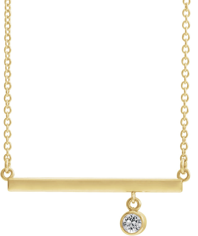 14K Gold Round Natural White Sapphire Bezel-Set Bar Necklace - Yellow Gold