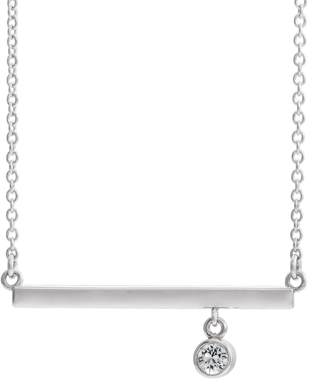 Platinum Round Natural Diamond Bezel-Set Bar Necklace – 1/10 CTW