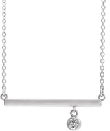 Platinum Round Natural White Sapphire Bezel-Set Bar Necklace