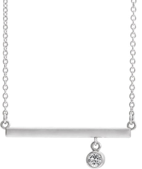 14K Gold Round Natural White Sapphire Bezel-Set Bar Necklace - White Gold