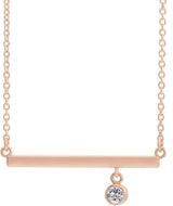 14K Gold Round Natural White Sapphire Bezel-Set Bar Necklace - Rose Gold