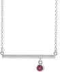 14K Gold Round Natural Ruby Bezel-Set Bar Necklace III - White Gold