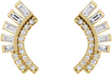 14K Gold Natural Diamond Baguette Accented Fan Earrings - Yellow Gold - view 2