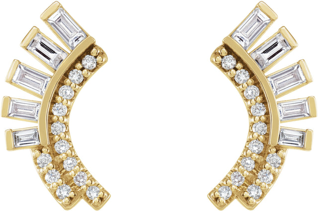 14K Gold Natural Diamond Baguette Accented Fan Earrings - Yellow Gold - view 2