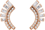 14K Gold Natural Diamond Baguette Accented Fan Earrings - Rose Gold - view 2