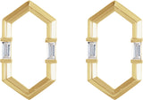 14K Gold Straight Baguette Natural Diamond Geometric Earrings – 4mm Stones - Yellow Gold - view 2
